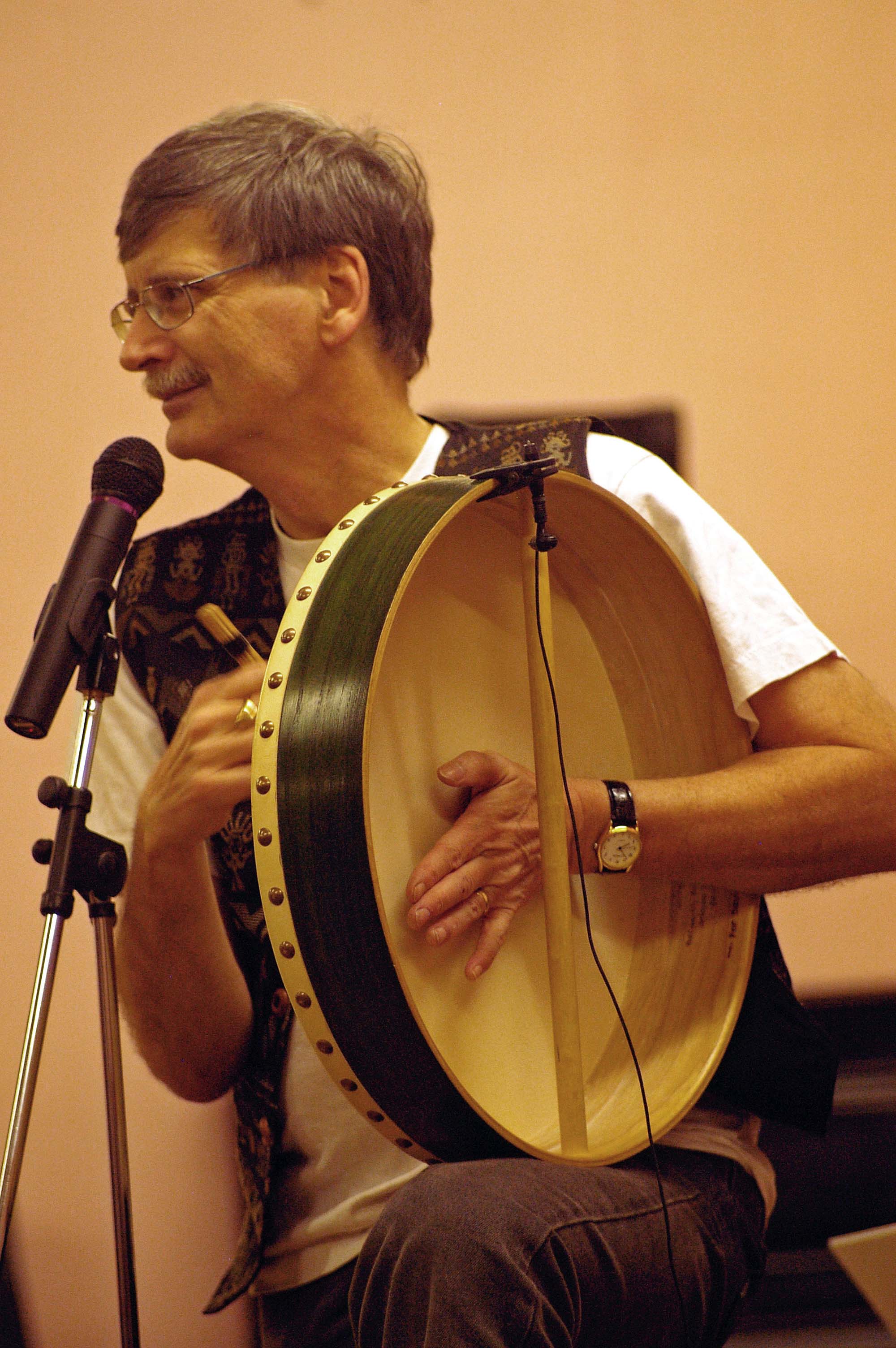 David playing the Bodhran